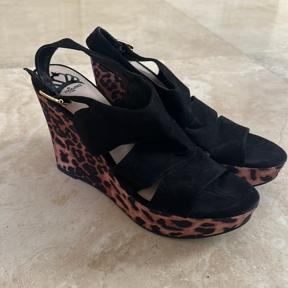 Fergalicious Black and Brown Animal Print heels